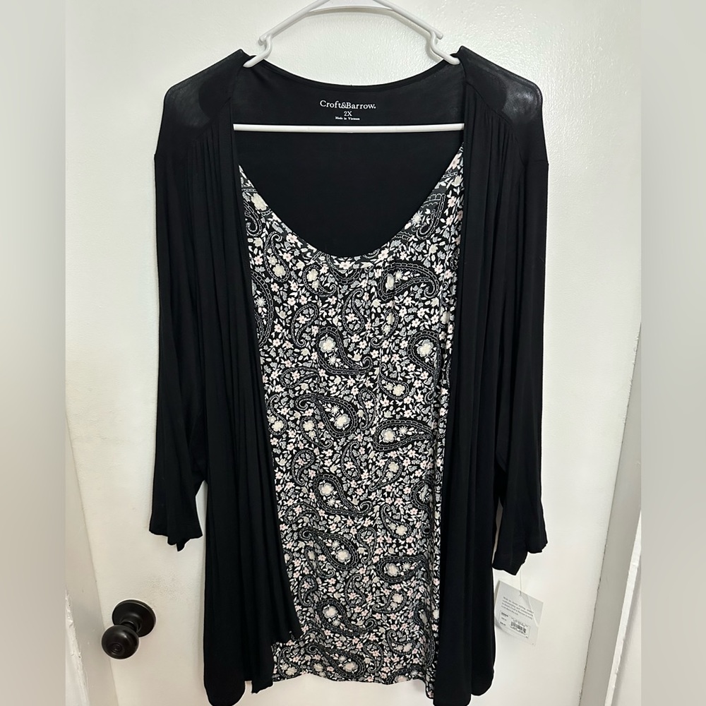 Croft & Barrow 2X tank top and attached black cardigan. New with tags.